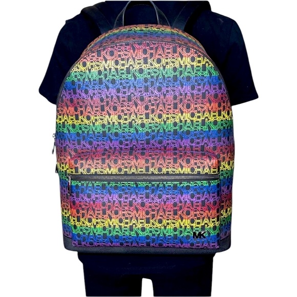 200 New Michael Kors MK Jet Set Rainbow Logo Print Backpack - Picture 2 of 3